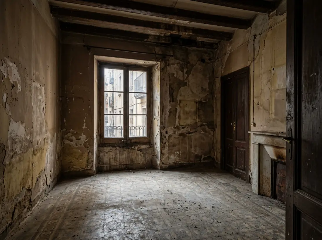 Antes: habitación antigua y deteriorada